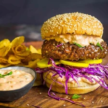 Grilled Korean-Style Bulgogi Burgers With Kimchi Mayo and Pickled Daikon Recipe Recipe Page