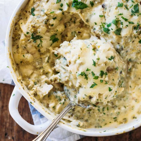 Roasted Tomatillo Chicken Enchilada Casserole Image