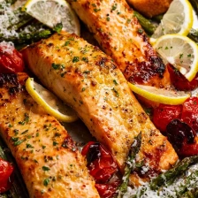 Lemon garlic salmon tray bake - easy &amp; healthy! Recipe Page