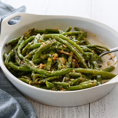 Roasted Green Beans with Garlic, Lemon, Pine Nuts &amp; Parmesan Image