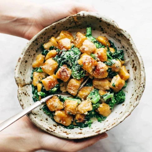 Sweet Potato Gnocchi With Broccoli Rabe And Garlic Sage Butter Sauce Image