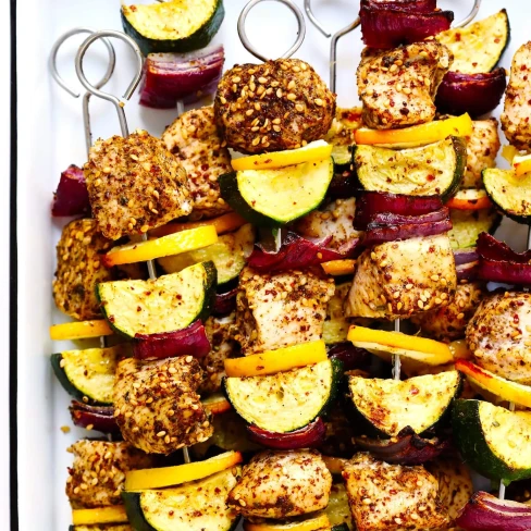 Za&#039;atar Chicken and Veggie Kabobs Image