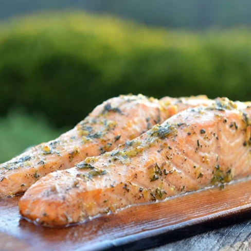 Cedar Plank Salmon with Lemon, Garlic &amp; Rosemary Image