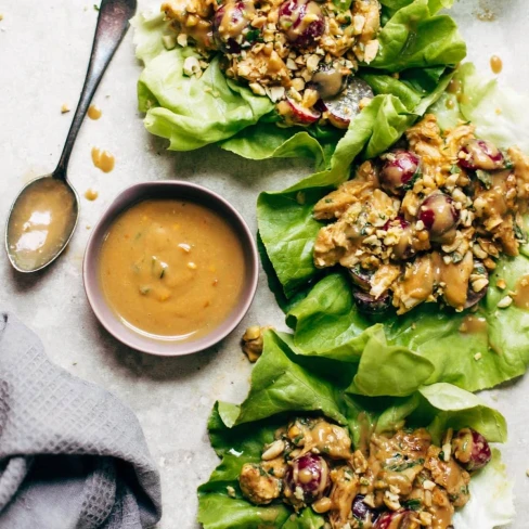 Creamy Miso Peanut Chicken Lettuce Wraps Image