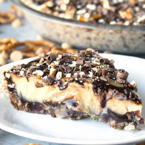 Peanut Butter Fudge Pie with Pretzel Crust Image