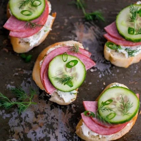 Kielbasa and Cucumber Crostini + Canapé Roundup! Image