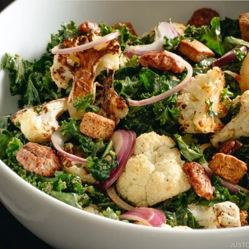 Roasted Cauliflower Kale Salad with Miso Tahini Dressing Image