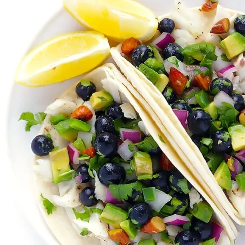 Fish Tacos with Blueberry-Almond Salsa Image