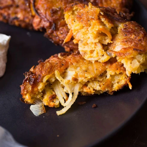 Spiced Sweet Potato, Carrot, and Acorn Squash Latkes Recipe Image