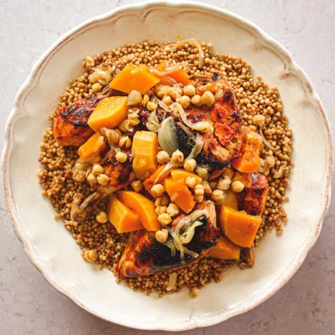 Maftool (Palestinian Wheat Pearls in a Vegetable, Chickpea, and Chicken Stew) Image