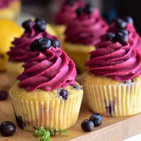 Lemon-Blueberry Cupcakes With Blueberry-Lemon Buttercream Frosting Image