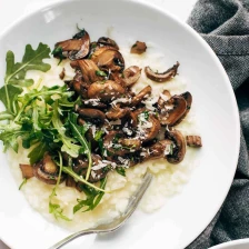 Oven Risotto With Garlic Roasted Mushrooms And Arugula Recipe Page