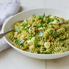 Pesto Pasta Salad with Peas, Pine Nuts &amp; Mozzarella Pearls Recipe Page