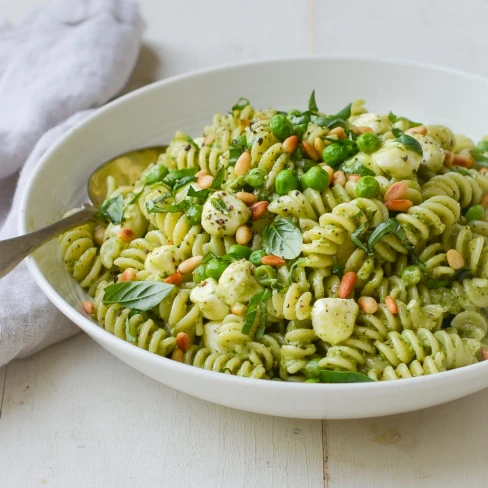 Pesto Pasta Salad with Peas, Pine Nuts &amp; Mozzarella Pearls Image