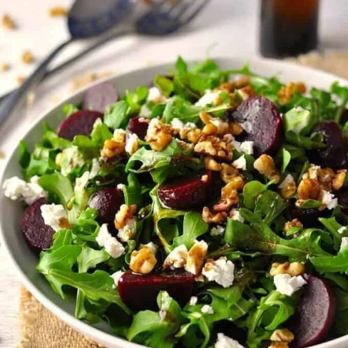 Throw Together Salad #1: Rocket (Arugula), Beetroot, Walnuts and Feta w/Balsamic Dressing Image