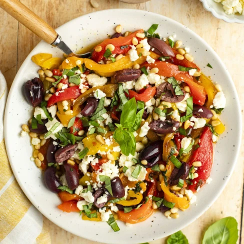 Roasted Pepper Salad with Feta, Pine Nuts &amp; Basil Image