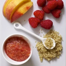 Chunky Peach, Raspberry + Quinoa Baby Food Puree Recipe Page