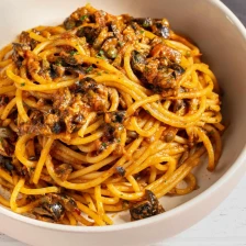 Spaghetti Puttanesca (Spaghetti With Capers, Olives, And Anchovies) Recipe Page