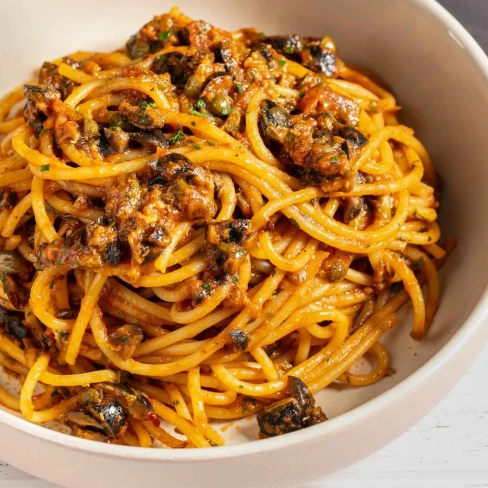 Spaghetti Puttanesca (Spaghetti With Capers, Olives, And Anchovies) Image