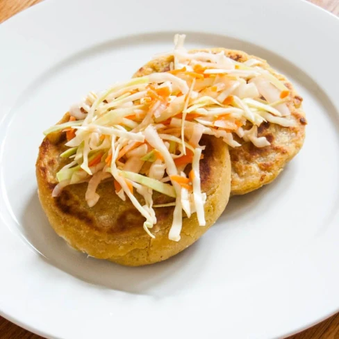 Cheese and Bean Pupusas (Salvadoran Stuffed, Griddled Tortillas) With Cabbage Slaw Image