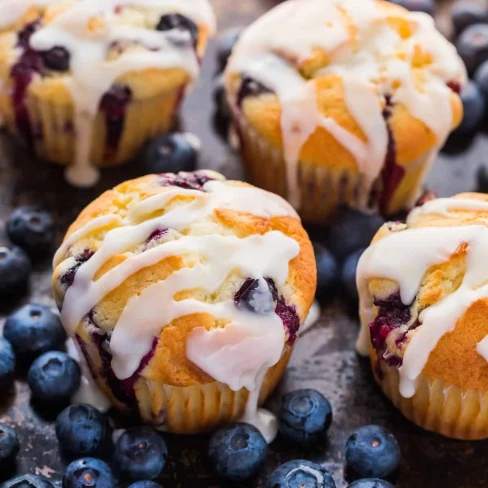 Blueberry Muffins Recipe with Lemon Glaze Image