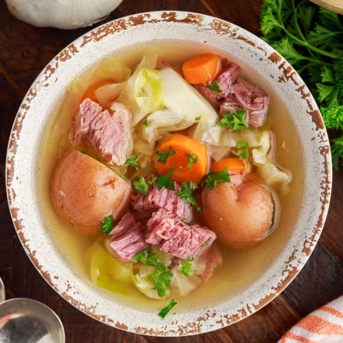 Slow Cooker Corned Beef and Cabbage Soup Image