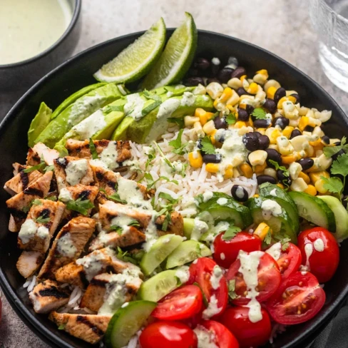 Chicken &amp; Quinoa Burrito Bowls with Spicy Green Sauce Image