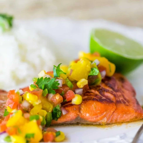 Teriyaki Glazed Salmon with Peach Salsa &amp; Giveaway! Image