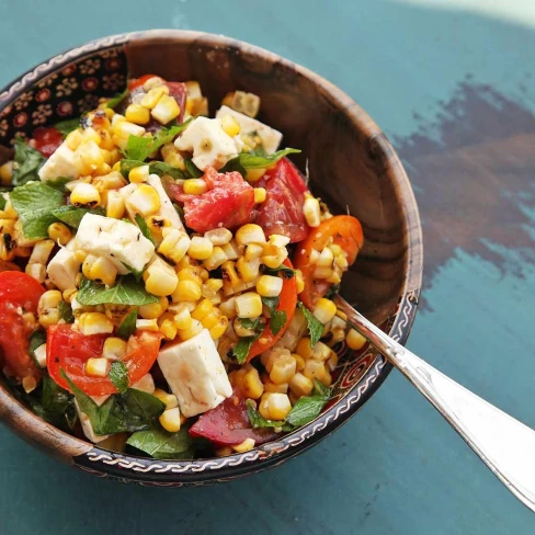 Grilled Corn, Tomato, Feta, and Herb Salad Recipe Image