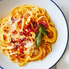 Creamy Squash Fettuccine with Caramelized Onion and Pancetta Recipe Page