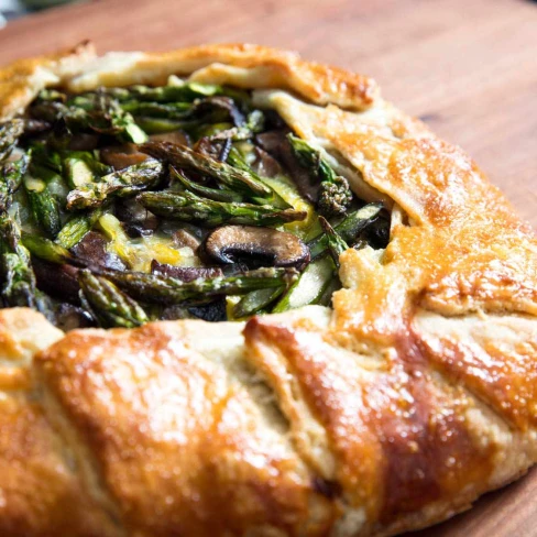 Asparagus, Mushroom, Leek, And Cheese Galette Recipe Image