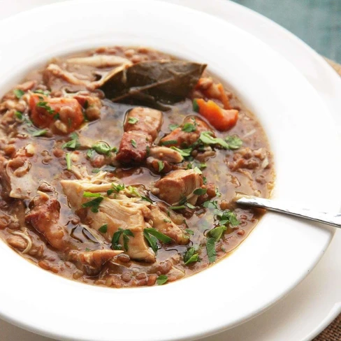 Quick and Easy Pressure Cooker Chicken, Lentil, and Bacon Stew With Carrots Image