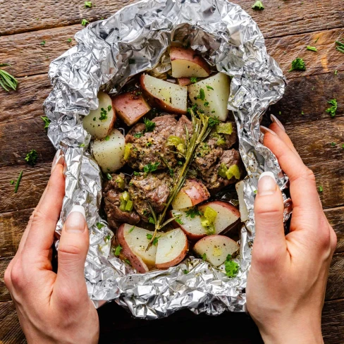 Spicy Garlic Butter Steak and Potato Foil Packets Image