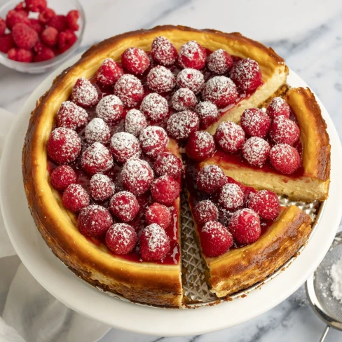 Ricotta Cheesecake with Fresh Raspberries Image