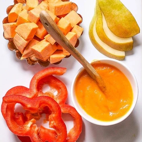 Sweet Potato, Pear + Red Pepper Baby Food Puree Image