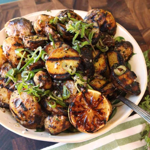 Simple Grilled-Potato Salad With Grilled-Lemon Vinaigrette Recipe Image