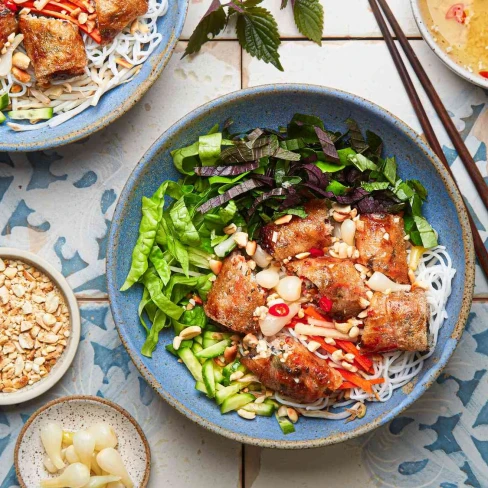 Vermicelli Noodle Bowl With Imperial Rolls Image