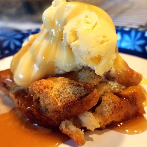 Peachy Bread Pudding With Caramel Sauce Image