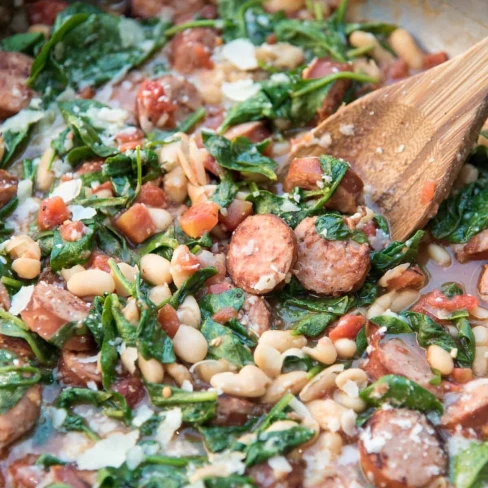 Skillet Sausage And White Beans With Spinach Image