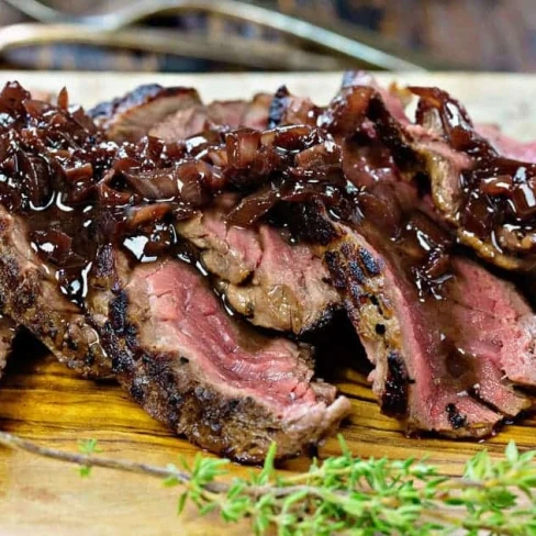 Steak with Red Wine Reduction Image