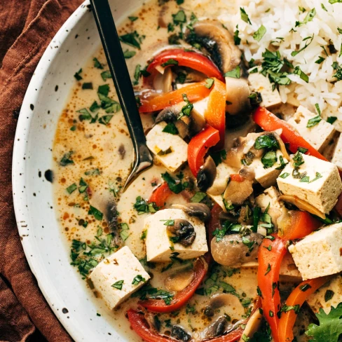 Thai Coconut Soup with Tofu and Rice Image