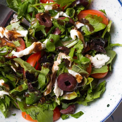 Mixed-Herbs Salad With Olives, Tomatoes, And Fresh Mozzarella Recipe Image