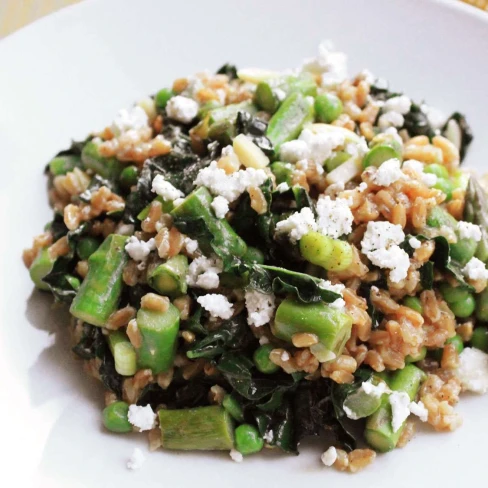 Warm Farro Salad With Asparagus, Peas, and Feta Recipe Image