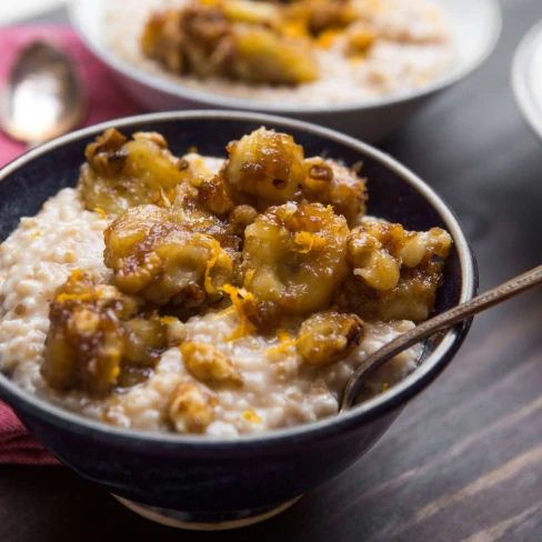 Bananas Foster Oatmeal With Walnuts And Peanut Butter Recipe Image