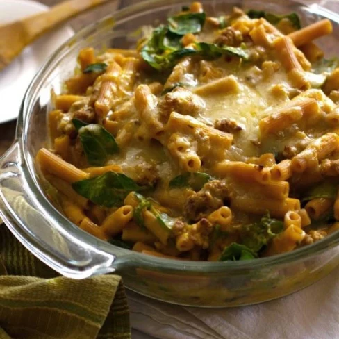 Baked Rigatoni with Spinach, Provolone, and Turkey Image