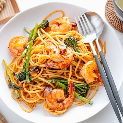 Japanese-style Shrimp and Broccolini Pasta Image