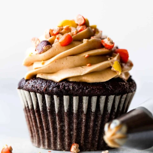 Dark Chocolate Cupcakes with Creamy Peanut Butter Frosting Image