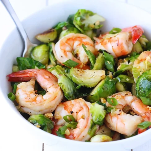 Honey Sesame Shrimp with Brussels Sprout Stir Fry Image