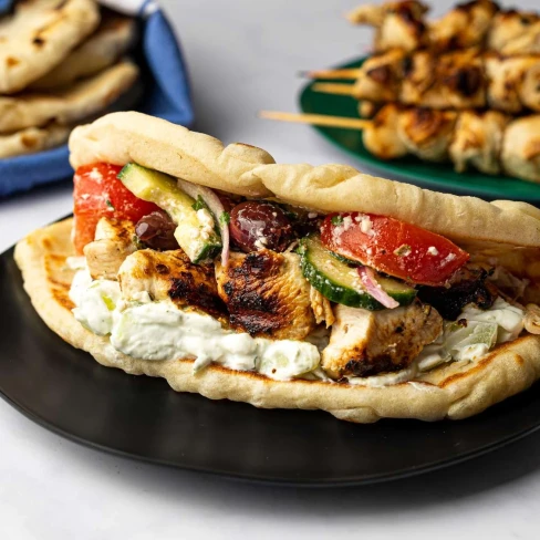 Chicken Souvlaki With Tzatziki Sauce and Greek Salad Recipe Image