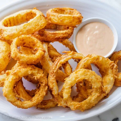 Crispy Onion Rings Recipe with Dipping Sauce Image